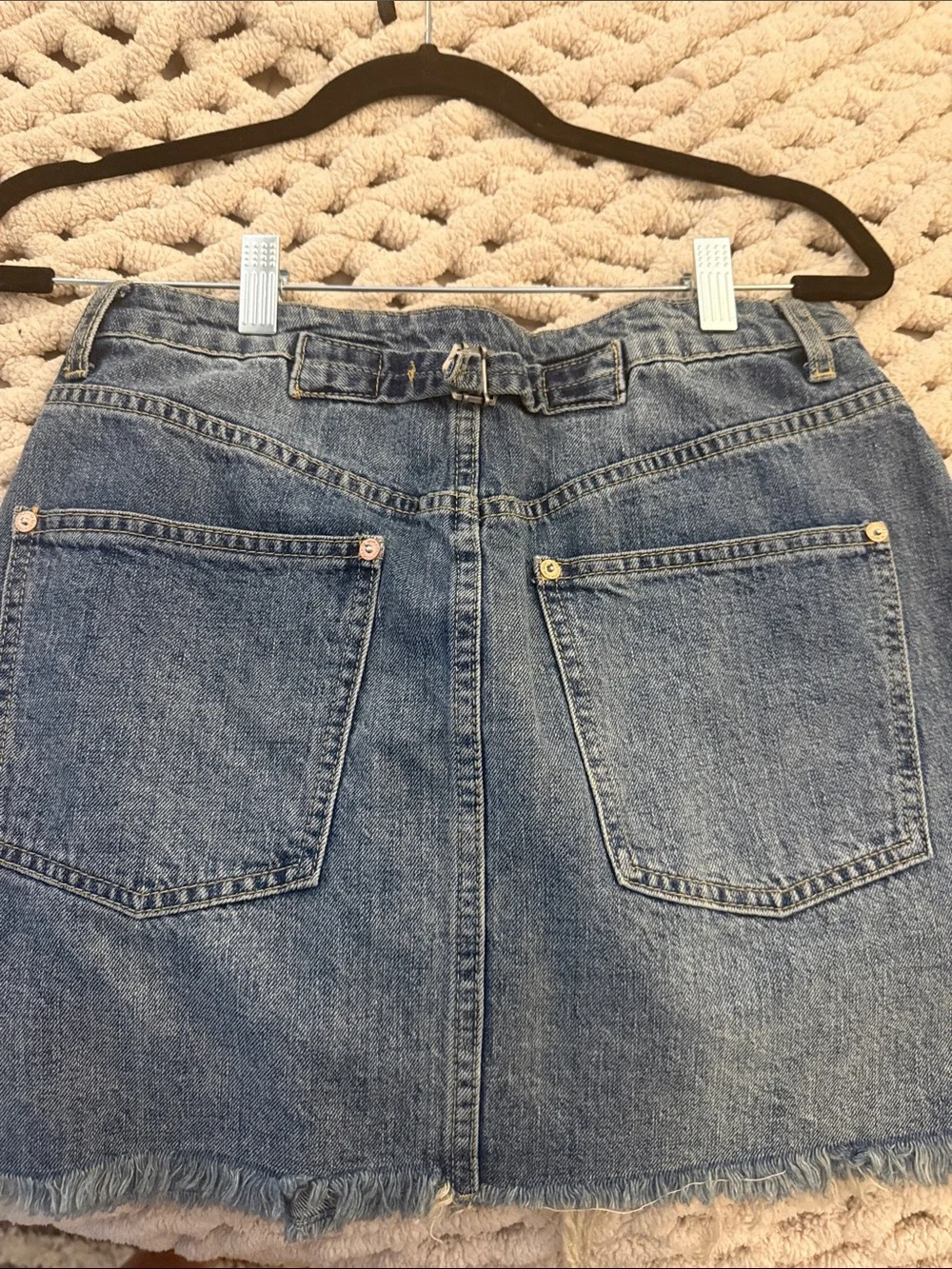 Free People Light Blue Denim Mini Skirt - Raw Hem